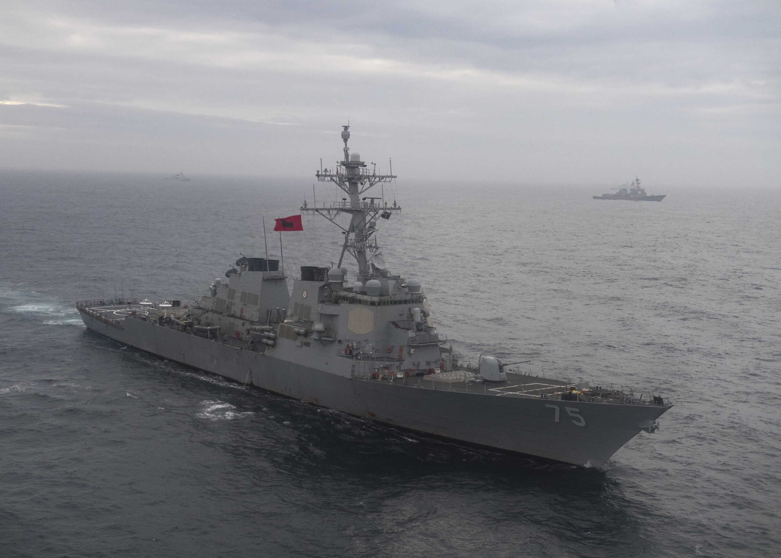 171008-N-IC246-0320 ATLANTIC OCEAN (Oct. 8, 2017)
Arleigh Burke-class guided-missile destroyer USS Donald Cook (DDG 75) is underway participating in exercise Formidable 2017, Shield Oct. 8. Formidable Shield is a U.S. 6th Fleet-led, Naval Striking and Support Forces NATO-conducted exercise designed to improve allied interoperability in a live-fire integrated air and missile defense environment using NATO command and control reporting structures. (U.S. Navy photo by Mass Communication Specialist Seaman Apprentice Raymond Maddocks/Released)